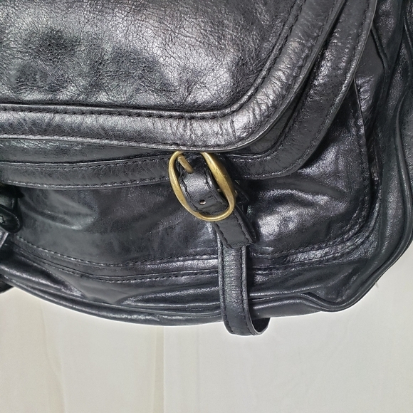 Olivia Harris black leather satchel bag multiple compartment - Picture 3 of 13